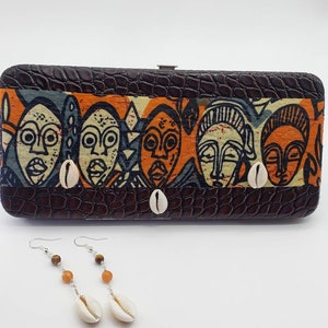 Afrikanische Maske Braun & Orange Portemonnaie