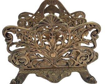 Antique Bradley and Hubbard ornate brass art nouveau letter holder
