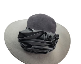 Vintage Adolfo II Wide Brim Wool Hat Vintage ADOLFO II Excello Wool Gaucho Bolero Fedora Bowl Top  main image 3
