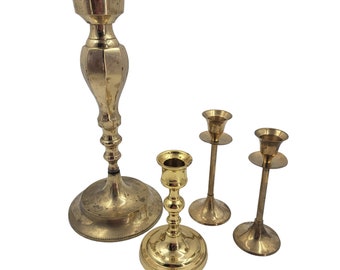 lot of Vintage Brass candlesticks candle holders Mid-Century