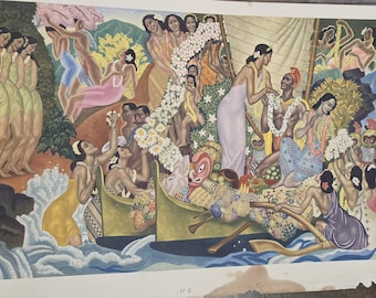 Peintures murales d'Eugene Savage Matson SS Lurline Lithographies originales hawaïennes (pas de menus)