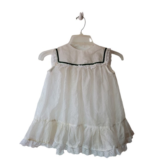 Girls vintage white polka dot pinafore dress gree… - image 1