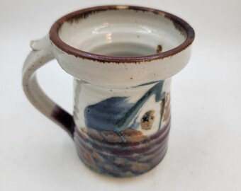 Vintage hand-thrown studio art pottery mug drip glaze