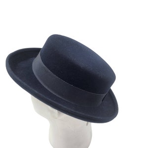 1960s Tina Too Bollman Hat Navy Wool Doeskin Felt Wide Brim Vintage Fedora hat 22.5in retro style
