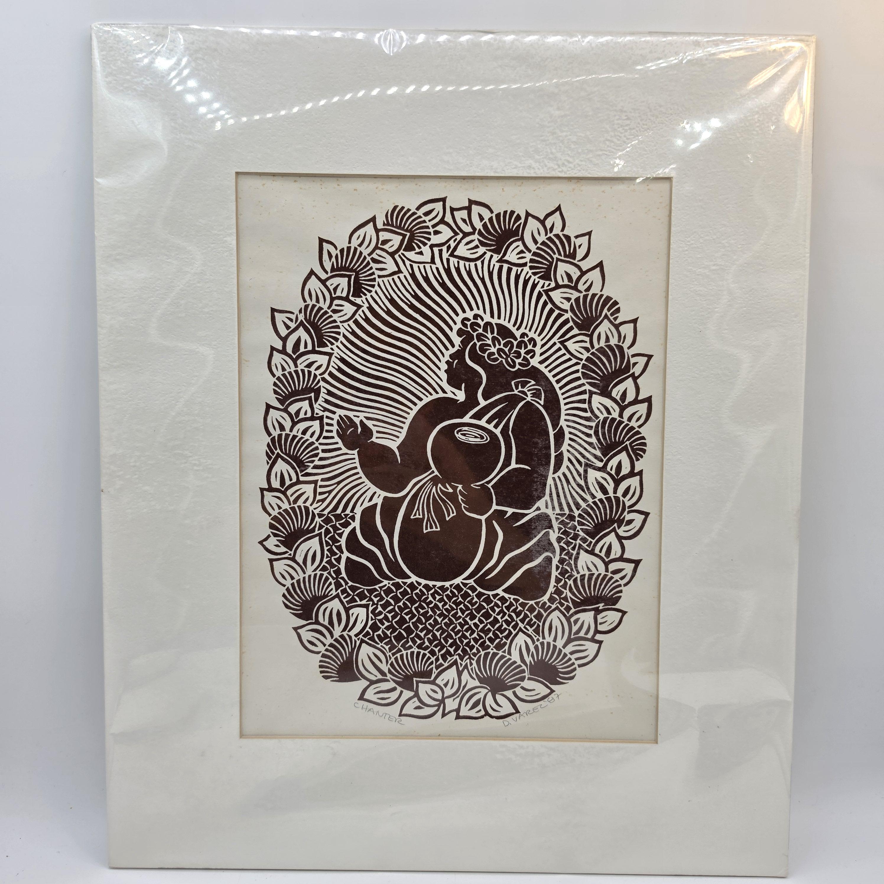 Dietrich Varez Original 1987 Serigraph Block Print "Chanter" Hawaiian Print Signed
