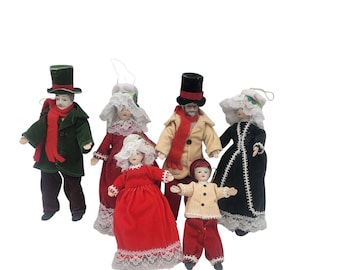 Set of 6 Vintage Dickens Christmas Carol Dolls Ornaments Victorian