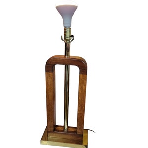 Vintage 1970's Wood & Brass Sculptural Modernist Table Lamp