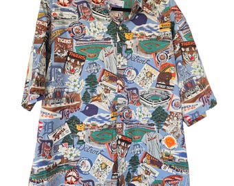 Camisa de manga corta con botones de Reyn Spooner Detroit Tigers MLB Baseball Art Talla XL