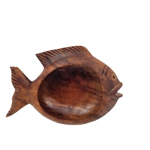 Vintage mid century modern hand carved teak fish wood bowl decor
