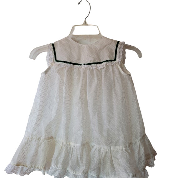 Girls vintage white polka dot pinafore dress gree… - image 2