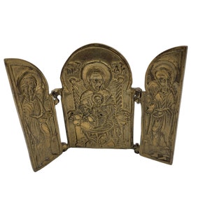 Vintage Brass Triptych Handmade Travel Icon