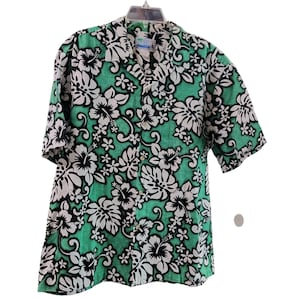 RJC  XL  Hibiscus & Monstera Pareau on Green Barkcloth
