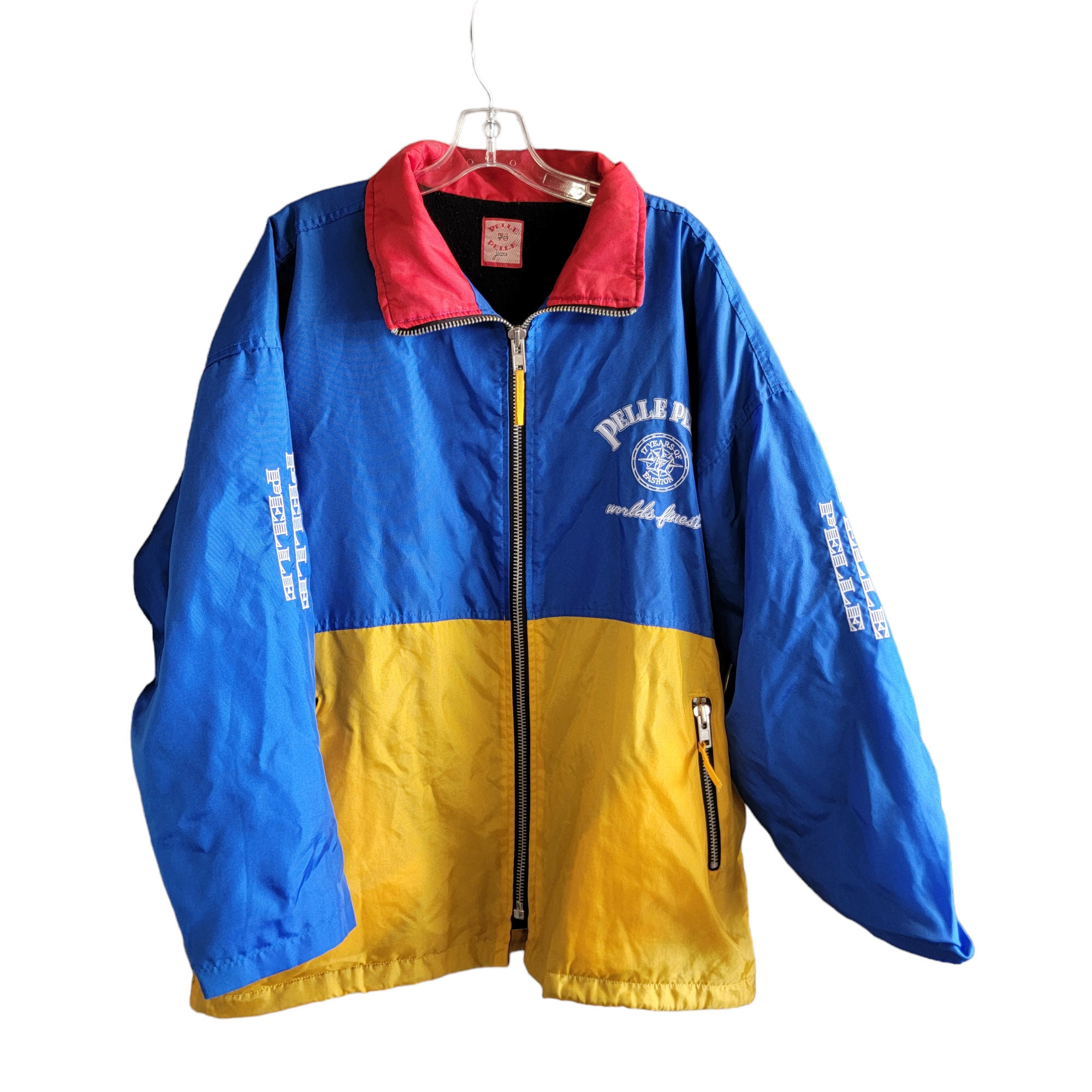 Vintage 90s Pelle Pelle Blue and Yellow Jacket Anniversary Edition 
