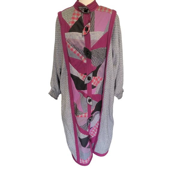 Vintage Handmade Wool Patchwork Duster cardigan c… - image 2