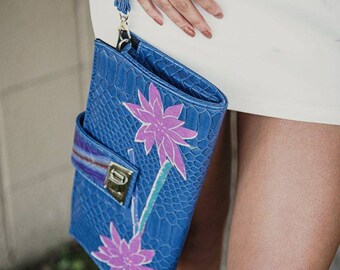 Vintage upcycled wristlet clutch