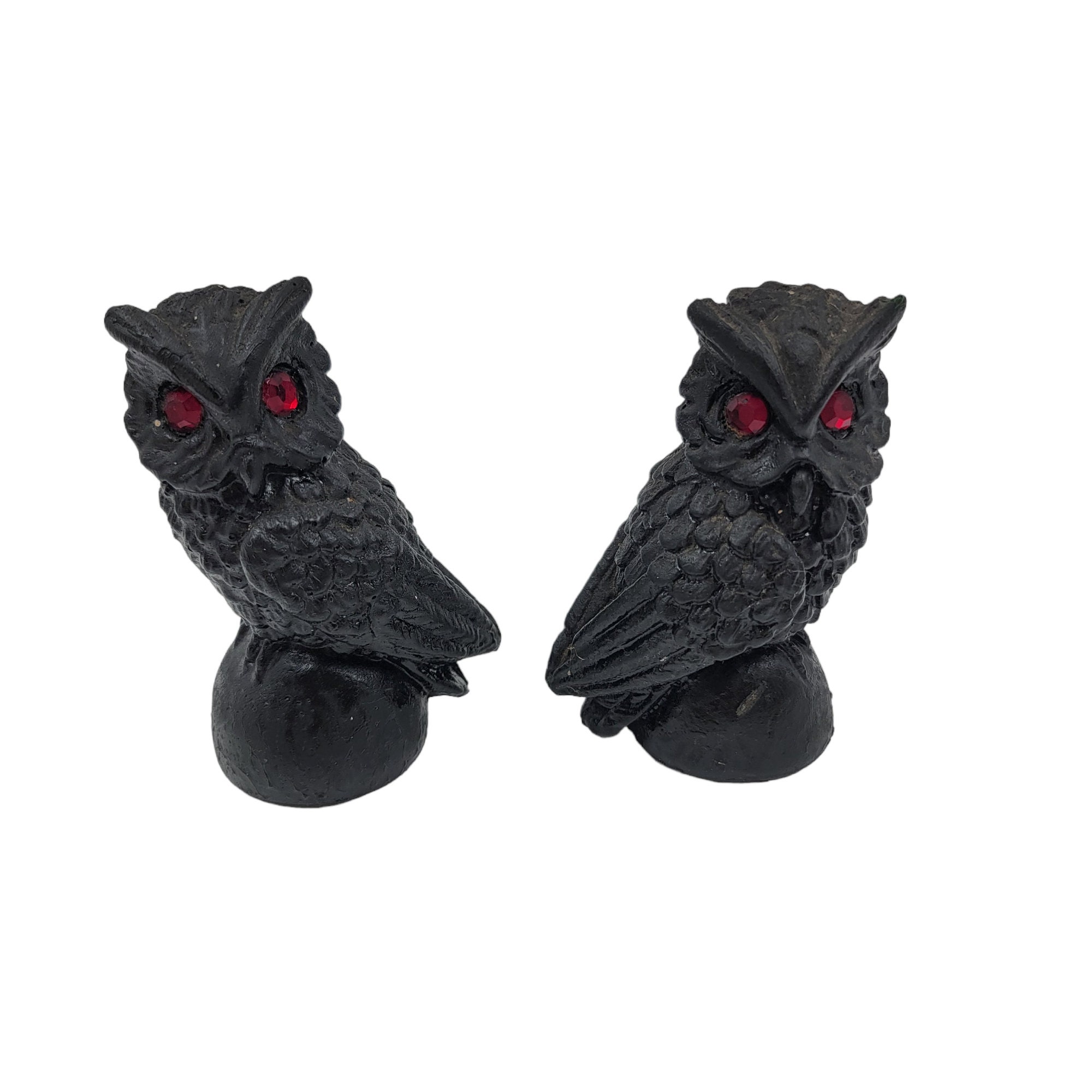 Vintage Pair of Hand Carved Owls ~ Made From Coal