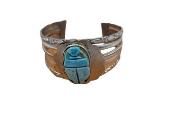 Antique Egyptian Revival scarab bracelet silver turquoise