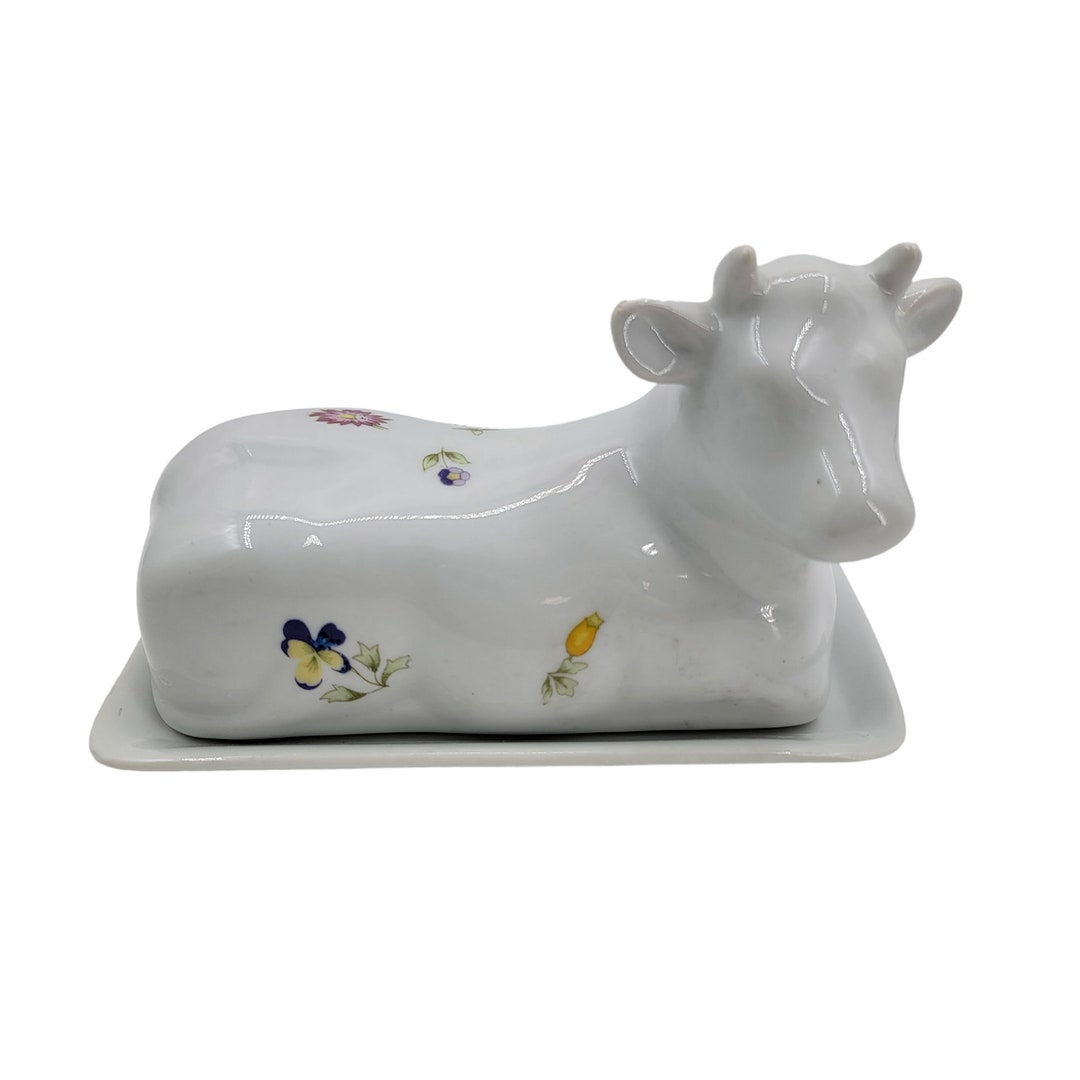 Porcelain White Cow Butter Dish Etsy