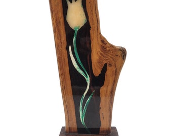 Epoxy resin wood art table art flower floral design handmade