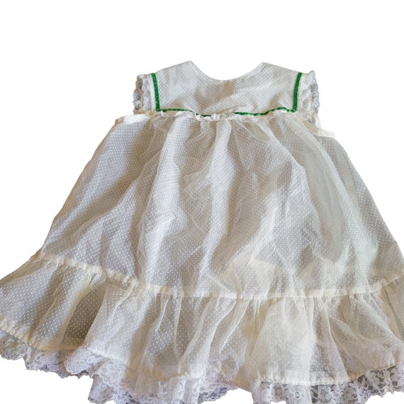 Girls vintage white polka dot pinafore dress gree… - image 6