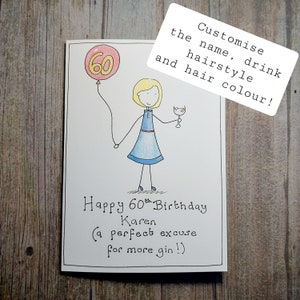 Tarjeta de cumpleaños número 60 personalizable para mujeres, tarjeta moderna para mujeres de 60 años, para ella, para amigas, para hermanas, para tías, para mamás, para abuelas