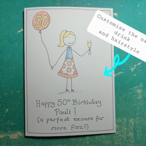 Tarjeta de cumpleaños número 50 para mujeres, tarjetas para amigos, tarjetas para ella, para tía, colega, hermana, prima. Tarjetas de cumpleaños para damas