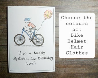 Customisable Cycling 50th Birthday Card for Him, for Husband, Partner, Uncle, Friend, Grandad. Customisable Bike Card for Dad