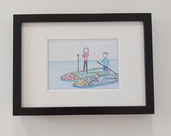Paddleboard Gift Idea, SUP Framed Picture, Bespoke ISUP Portrait, Paddle Drawing for Friends, Sisters, Brothers, Husband, Wife,  Watersport