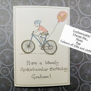 Aanpasbare fietsen 60e verjaardagskaart voor hem, voor man, partner, oom, vriend, opa. Klantgerichte fietskaart.