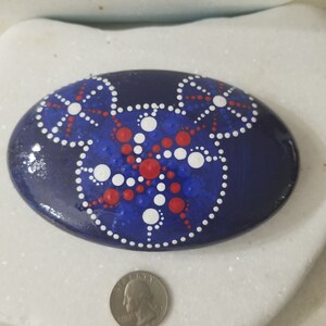 Patriotic Hidden Mickey Swirl Burst Red White Blue - Resin Coated Mandala painted rock