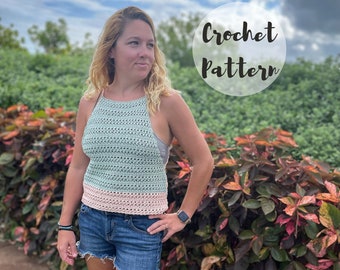 Crochet Pattern/ Crochet Halter Top Pattern/ Crochet Tank Top Pattern/ Easy Tank Pattern/ Crochet Top Pattern/ The Harlow Halter Top