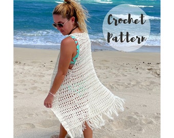 Crochet Pattern/ Crochet Vest Pattern/ Boho Vest/ Long Vest Pattern/ Crochet Cardigan Pattern/ Boho Beach Cover Up/ The Quinn Cardi Vest