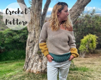 Crochet Pattern/ Crochet Sweater Pattern/ The Nomad Sweater/ Easy Crochet Sweater/ Top Down Pullover