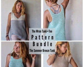 Crochet Pattern Bundle// Crochet Tank Top Pattern// Crochet Tee Pattern// Crochet Top Pattern// Easy Crochet Tank Top Pattern