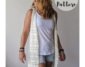 Crochet Pattern / Women's Summer Crochet Cardigan// Boho Hippie 70s Style Retro Festival Vest// The Quinn Cardi Vest PATTERN