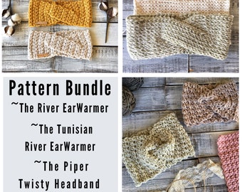 Crochet Pattern Bundle// Crochet Ear Warmer/ Twisted Headband/ Crochet Headband