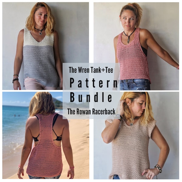 Crochet Pattern Bundle// Crochet Tank Top Pattern// Crochet Tee Pattern// Crochet Top Pattern// Easy Crochet Tank Top Pattern