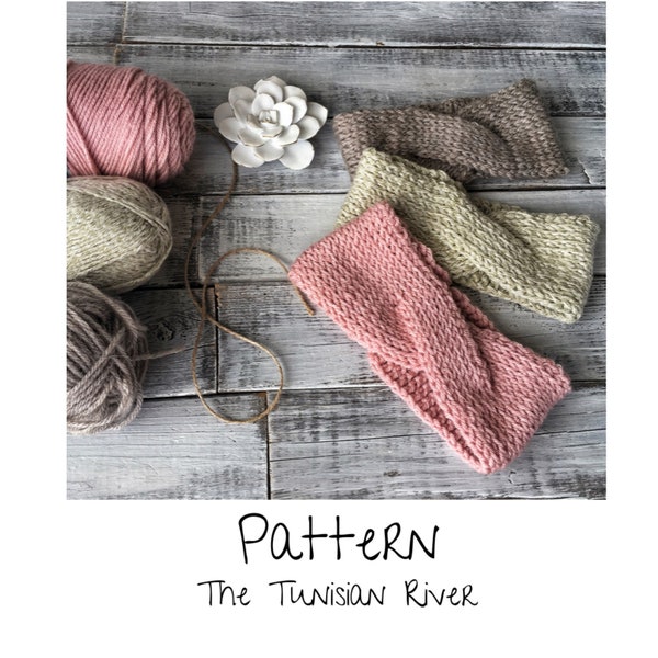 Crochet Pattern/ The Tunisian River EarWarmer/ Crochet Ear Warmer/ Twisted Headband/ Crochet Headband/ Knit Ear Warmer