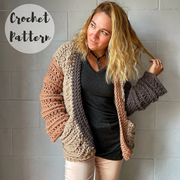 Crochet Pattern/ Crochet Cardigan Pattern // Chunky Cardigan Pattern// Beginner Crochet Cardigan// Easy Crochet Sweater//The Carli Cardigan