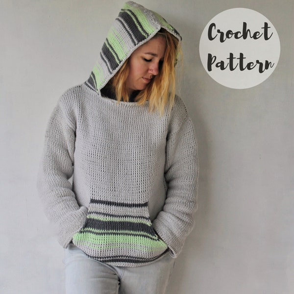 Crochet Pattern/ The Baja Hoodie/ Crochet Hoodie Pattern/Tunisian Crochet Pattern/ Crochet Pullover/ Crochet Sweater/ Unisex Crochet Pattern