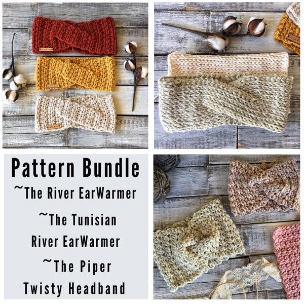 Crochet Pattern Bundle// Crochet Ear Warmer/ Twisted Headband/ Crochet Headband