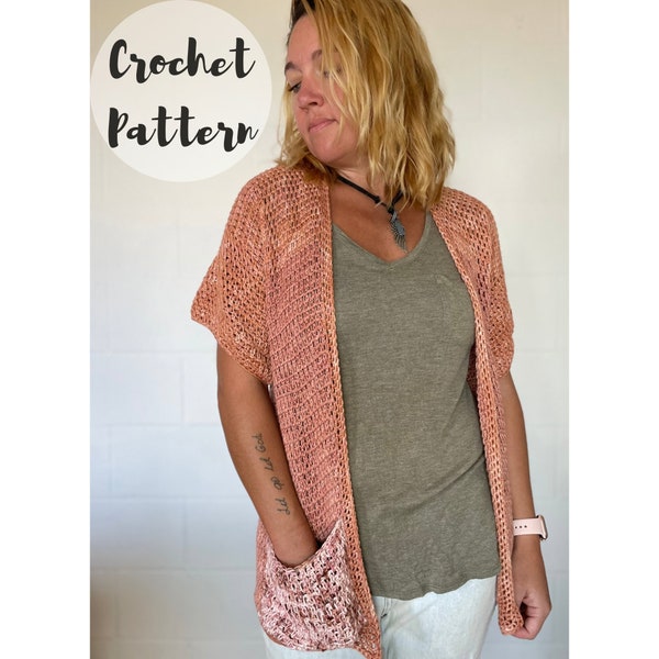 Crochet Pattern/ Crochet Cardigan Pattern/ Light Weight Cardigan Pattern/ Crochet Sweater Pattern/ Short Sleeve Cardigan/ The Sparrow Cardi