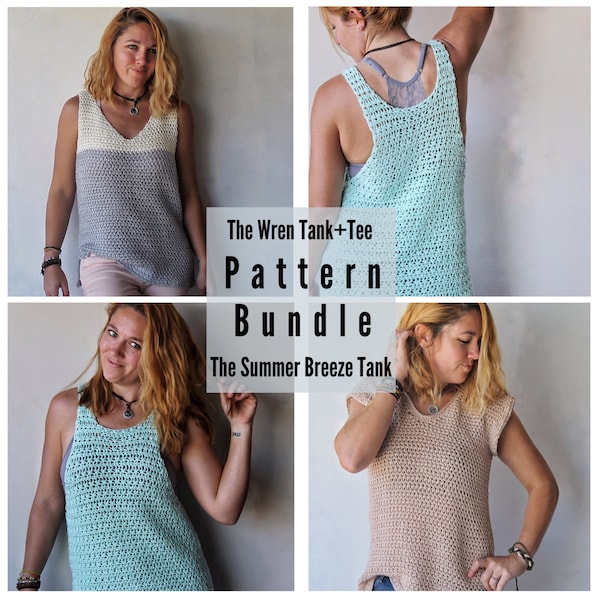 Crochet Pattern Bundle// Crochet Tank Top Pattern// Crochet Tee Pattern// Crochet Top Pattern// Easy Crochet Tank Top Pattern