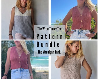Crochet Pattern Bundle// Crochet Tank Top Pattern// Crochet Tee Pattern// Crochet Top Pattern// Easy Crochet Tank Top Pattern