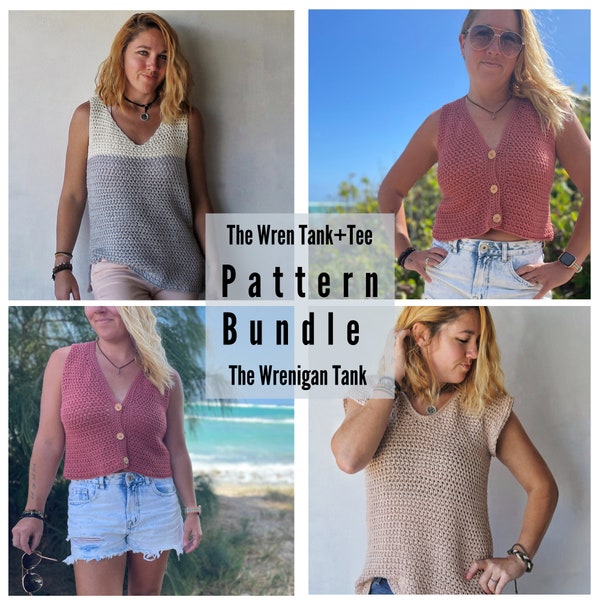 Crochet Pattern Bundle// Crochet Tank Top Pattern// Crochet Tee Pattern// Crochet Top Pattern// Easy Crochet Tank Top Pattern