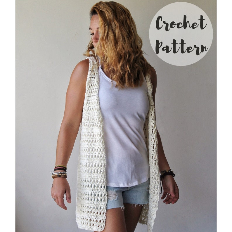 Crochet Pattern / Women's Summer Crochet Cardigan// Boho Hippie 70s Style Retro Festival Vest// The Quinn Cardi Vest PATTERN image 1