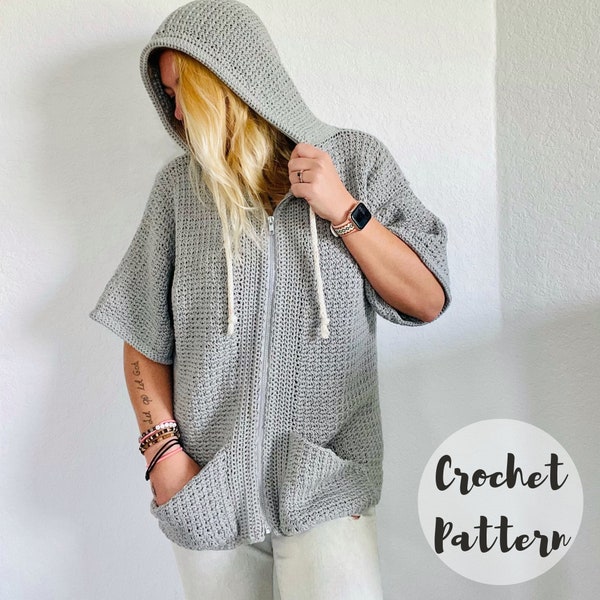 Crochet Pattern/ Crochet Hoodie Pattern/ Crochet Cardigan Pattern / Spring Crochet Cardigan Pattern/ Short Sleeve Cardigan with Hood/ TAYLEN