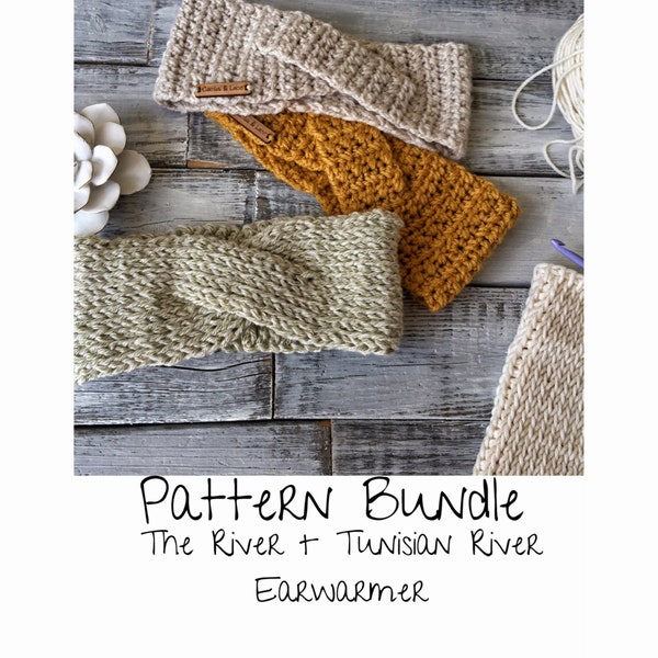 Crochet Pattern Bundle/ The River EarWarmer/ The Tunisian River EarWarmer