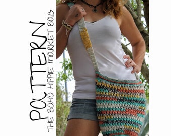 Crochet Pattern/ Crochet Market Bag Pattern/ Boho Hippie Market Bag/ Crochet Cross Body Bag Pattern