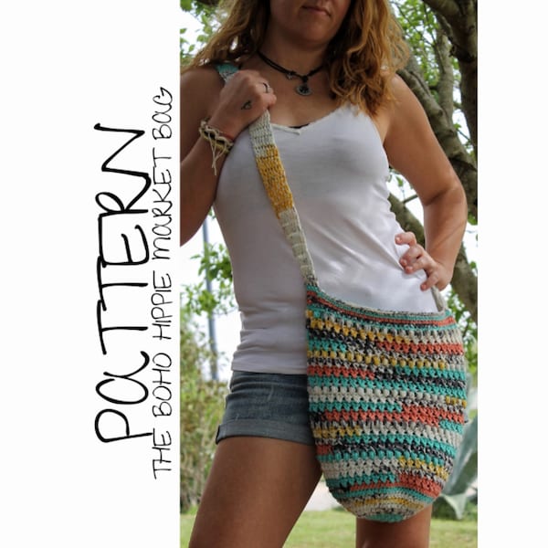 Crochet Pattern/ Crochet Market Bag Pattern/ Boho Hippie Market Bag/ Crochet Cross Body Bag Pattern